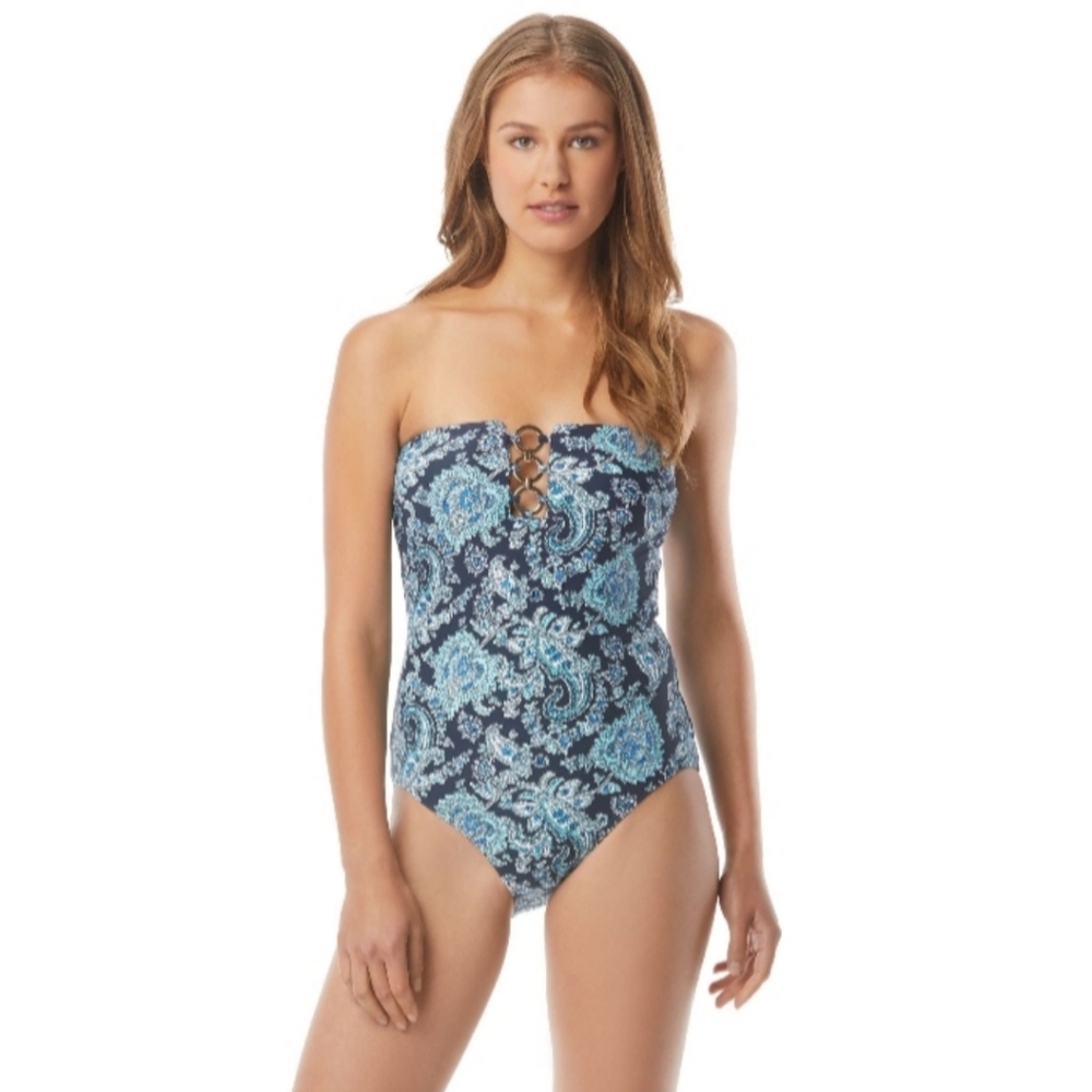 MICHAEL Michael Kors Bandeau Paisley Swimsuit - Picture 1 of 16